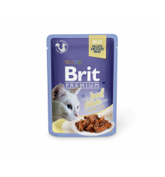 BRIT PREMIUM DELICATE FILLETS IN JELLY WITH BEEF 85G KAĶIEM