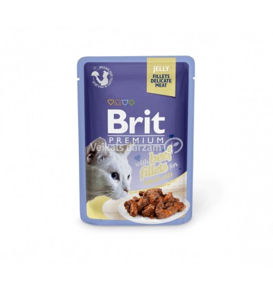 BRIT PREMIUM DELICATE FILLETS IN JELLY WITH BEEF 85G KAĶIEM