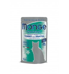 MONGE NATURAL - WET CAT POUCHES TUNA FLAKES WITH DUCK IN JELLY 80G KAĶIEM