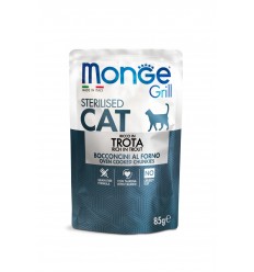 MONGE GRILL- CAT POUCHES STERILISED TROUT 85G KAĶIEM