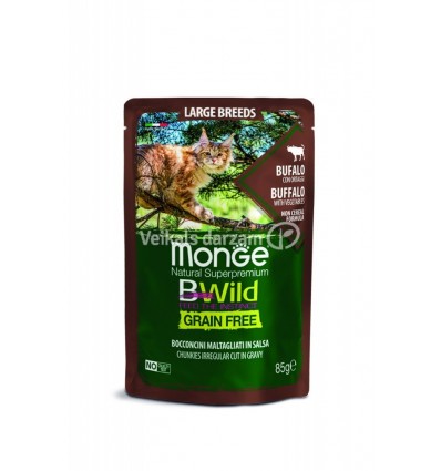 MONGE BWILD CAT POUCHES GRAIN FREE ALL AGE LARGE BREED BUFFALO WITH VEGETABLES 85G KAĶIEM