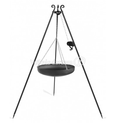 STATĪVS TRIJKĀJIS AR 70 CM DABĪGĀ TĒRAUDA VOKPANNU + VINČU, 180 CM