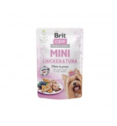 BRIT CARE MINI CHICKEN&TUNA FILLETS IN GRAVY KONSERVAI 85G SUŅIEM