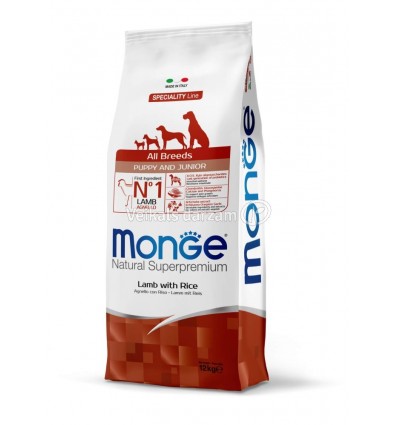 MONGE DRY DOG SPECIAL LINE - ALL BREEDS PUPPY LAMB & RICE 12KG KUCĒNIEM