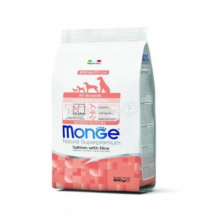 MONGE DRY DOG SPECIAL LINE - ALL BREEDS PUPPY SALMON & RICE 0,8KG KUCĒNIEM