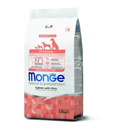 MONGE DRY DOG SPECIAL LINE - ALL BREEDS PUPPY SALMON & RICE 2,5KG KUCĒNIEM