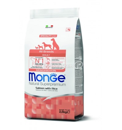 MONGE DRY DOG SPECIAL LINE - ALL BREEDS ADULT SALMON & RICE 2,5KG SUŅIEM