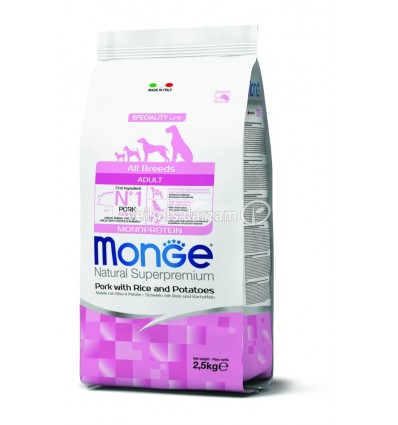 MONGE DRY DOG SPECIAL LINE - ALL BREEDS ADULT PORK, RICE & POTATOES 2,5KG SUŅIEM