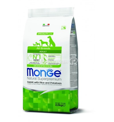 MONGE DRY DOG SPECIAL LINE - ALL BREEDS ADULT RABBIT, RICE & POTATOES 2,5KG SUŅIEM