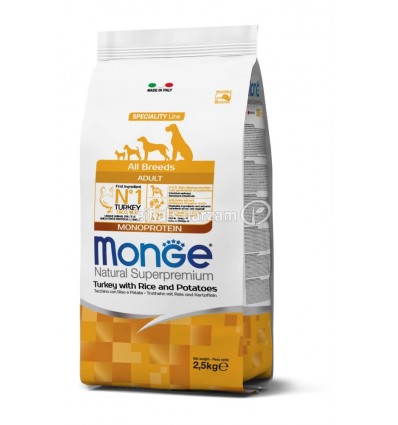 MONGE DRY DOG SPECIAL LINE MONO - ALL BREEDS ADULT TURKEY, RICE & POTATOES 2,5KG SUŅIEM