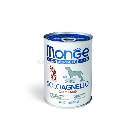 MONGE MONOPROTEICO "SOLO" - WET DOG PATE 100% LAMB 400G SUŅIEM