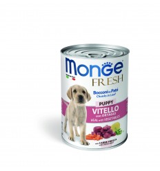 MONGE FRESH - WET PUPPY CANS PATE & CHUNKIES VEAL&VEGETABLES 400G KUCĒNIEM