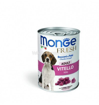 MONGE FRESH - WET DOG CANS PATE & CHUNKIES VEAL 400G SUŅIEM