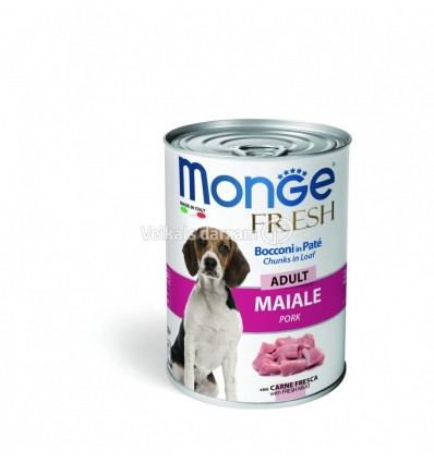 MONGE FRESH - WET ADULT DOG CANS PATE & CHUNKIES PORK 400G SUŅIEM