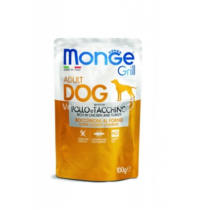 MONGE GRILL- DOG POUCHES CHICKEN & TURKEY 100G SUŅIEM