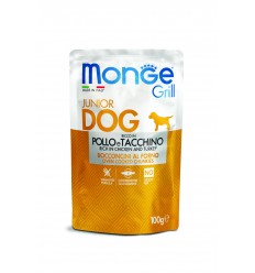 MONGE GRILL - DOG POUCHES PUPPY & JUNIOR CHICKEN & TURKEY 100G KUCĒNIEM