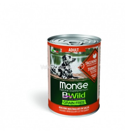 MONGE BWILD DOG ADULT CHUNKIES GRAIN FREE TURKEY WITH PUMPKIN&ZUCCHINI 400G SUŅIEM