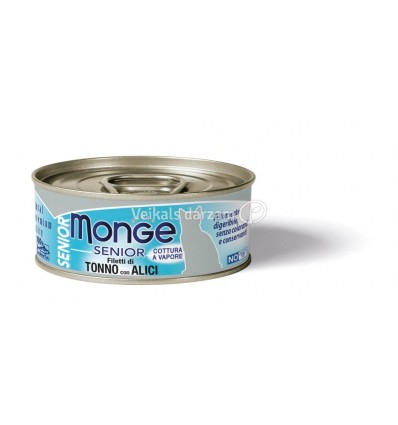 MONGE JELLY - WET CAT YELLOWFIN TUNA WITH ANCHOVIES IN GRAVY - SENIOR 80G KAĶIEM