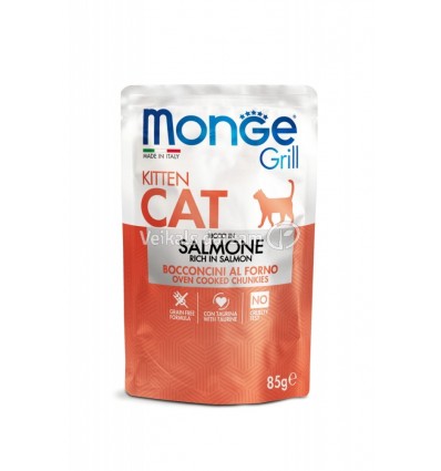 MONGE GRILL- CAT POUCHES KITTEN SALMON 85G KAĶĒNIEM