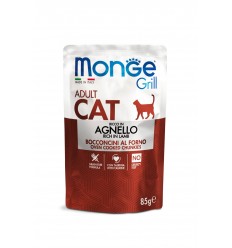 MONGE GRILL- CAT POUCHES ADULT LAMB 85G KAĶIEM