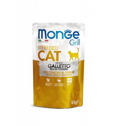 MONGE GRILL- CAT POUCHES STERILISED COCKEREL 85G KAĶIEM