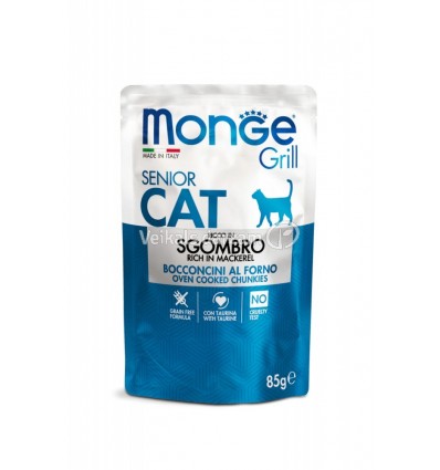 MONGE GRILL- CAT POUCHES SENIOR MACKEREL 85G KAĶIEM