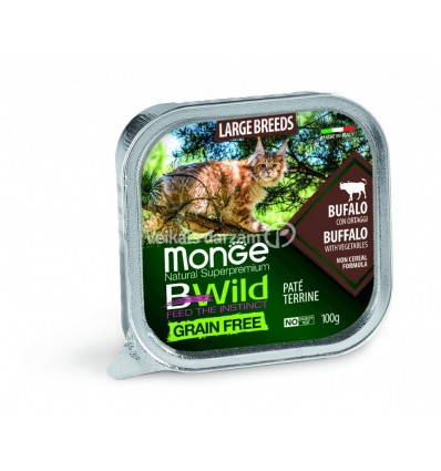 MONGE BWILD CAT GRAIN FREE ALL LARGE BREEDS PATE BUFFALO VEGETABLES 100G KAĶIEM