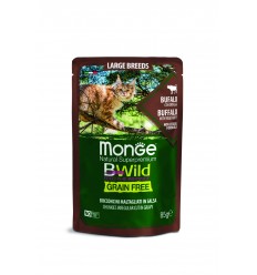 MONGE BWILD CAT POUCHES GRAIN FREE ALL AGE LARGE BREED BUFFALO WITH VEGETABLES 85G KAĶIEM