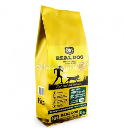 REAL DOG ADULT SENSITIVE LAMB&RICE 15 KG SUŅIEM