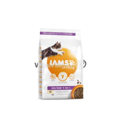 IAMS KITTEN & JUNIOR CHICKEN 3 KG KAĶĒNIEM AR VISTU