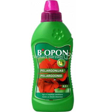 BIOPON ŠĶIDRAIS MĒSLOJUMS PELARGONIJĀM UN BALKONA PUĶĒM 0,5 L