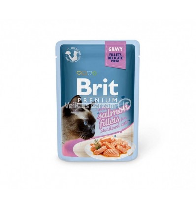 BRIT PREMIUM DELICATE FILLETS IN GRAVY WITH SALMON FOR STERILISED 85G KAĶIEM